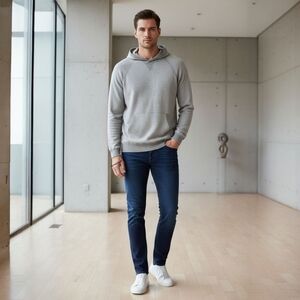 Vince Wool-Blend Heather Grey Hoodie – Minimalist Luxe Pullover – Size M